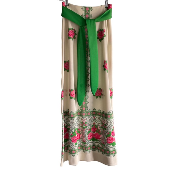 Miss Shaheen Dresses & Skirts - 70s Vintage MISS SHAHEEN Skirt Cream Pink Green Floral Print A-line Maxi Sz 8